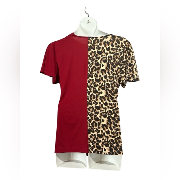 NWOT, Emery Rose, Stretch Asymmetrical Leopard And Red Blouse, 2X - Picture 6 of 11